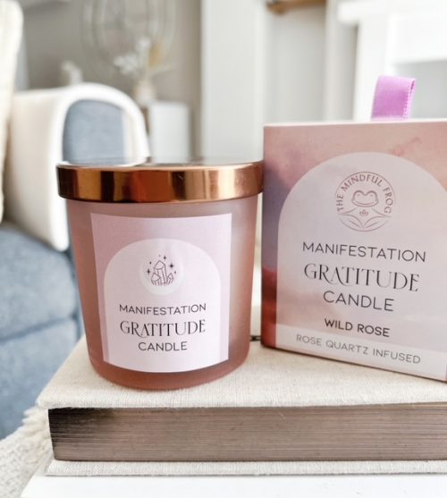 Manifestation 'Gratitude' rose quartz crystal scented candle - Image 2