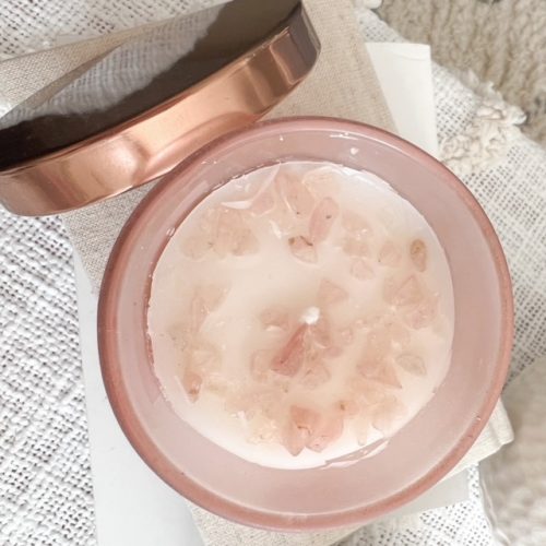 Manifestation 'Gratitude' rose quartz crystal scented candle - Image 3