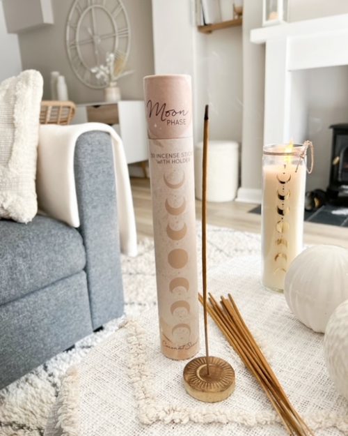 Moon phase incense sticks and wooden holder
