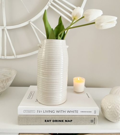 Large ribbed ceramic churn style vase