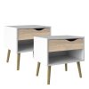 2 x Nordic Bedside Tables - White with Oak drawer