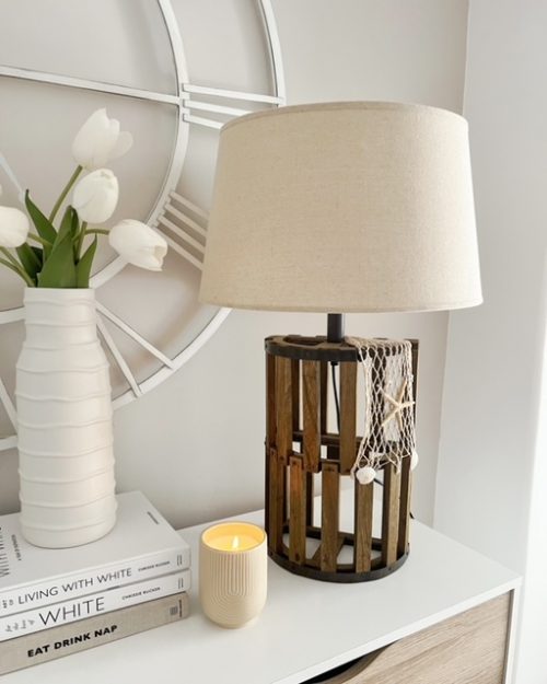 Lobster pot lamp with natural shade