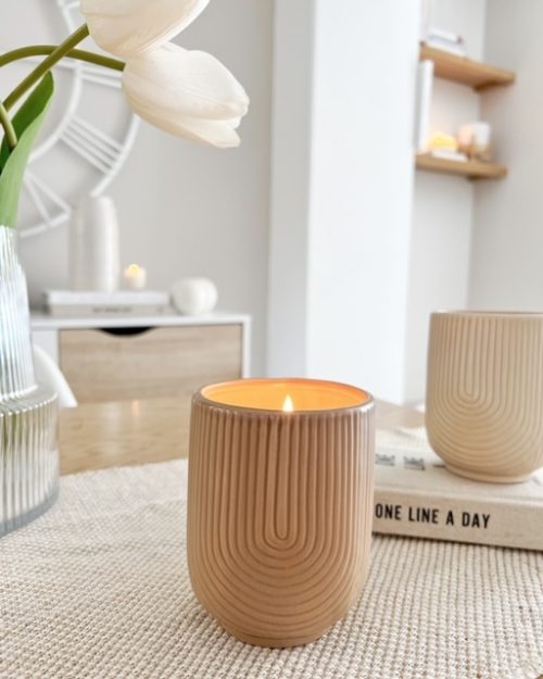 Ribbed arch candle pot - burnt beige