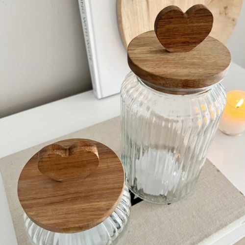 Wooden heart glass storage jars - 2 sizes - Image 3