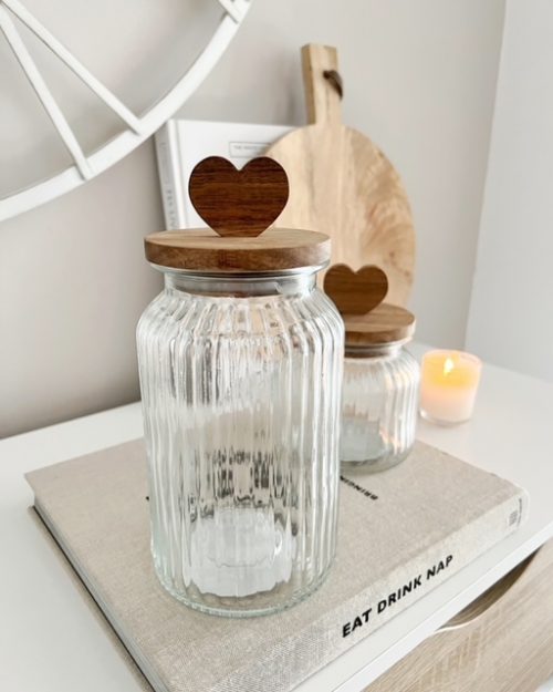 Wooden heart glass storage jars - 2 sizes - Image 4