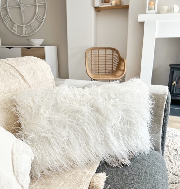White mongolian fur pillow online