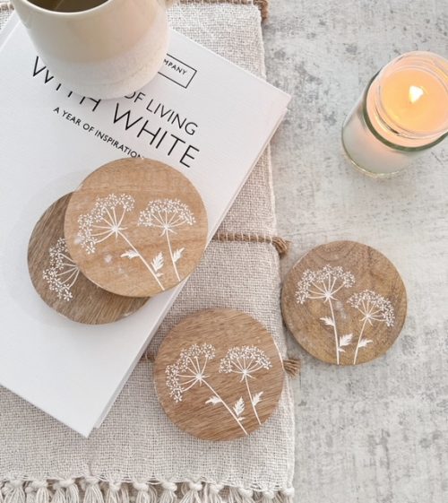 Cow parsley wooden set 4 coasters