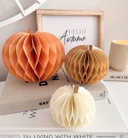 Set of 3 honeycomb magnetic pumpkins