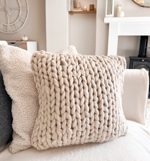 Texture knit neutral tone cushion Perfectly Lovely Interiors