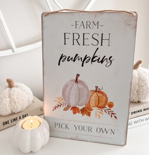 Farm fresh pumpkins tin sign