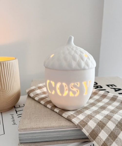 Decorative acorn 'Cosy' tealight holder