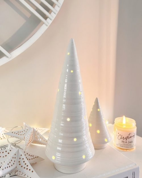 Large glossy white LED ceramic light up tree