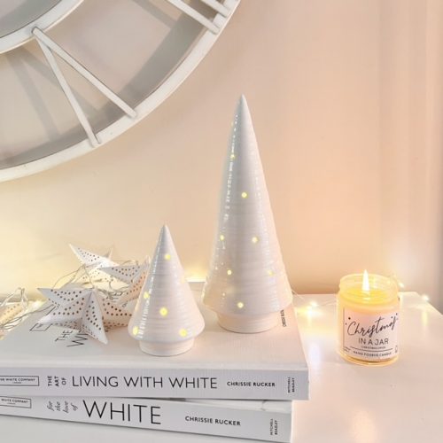 Glossy white ceramic LED light up tree