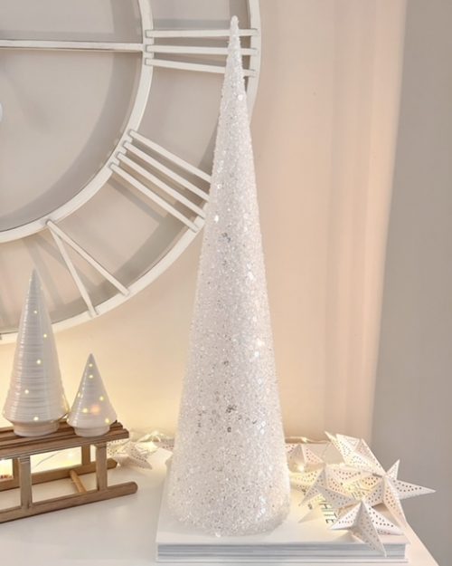 Tall white light up Christmas tree with LED lights