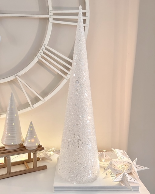 Tall white light up Christmas tree with LED lights - Perfectly
