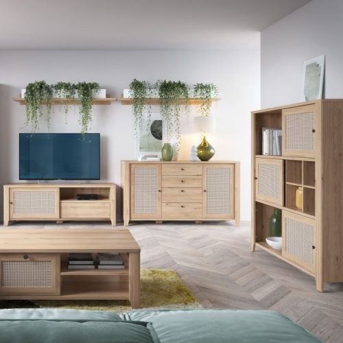 Cestino cabinet with sliding rattan effect doors - Image 4