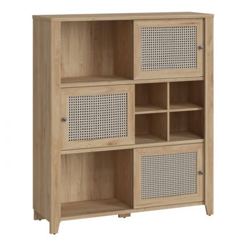 Cestino cabinet with sliding rattan effect doors