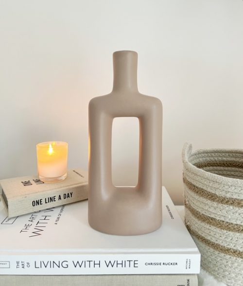 Tall taupe ceramic Scandi vase