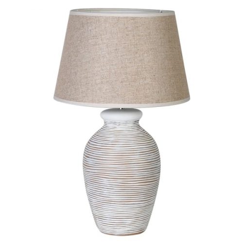 White Washed Linea Table Lamp with Linen Shade