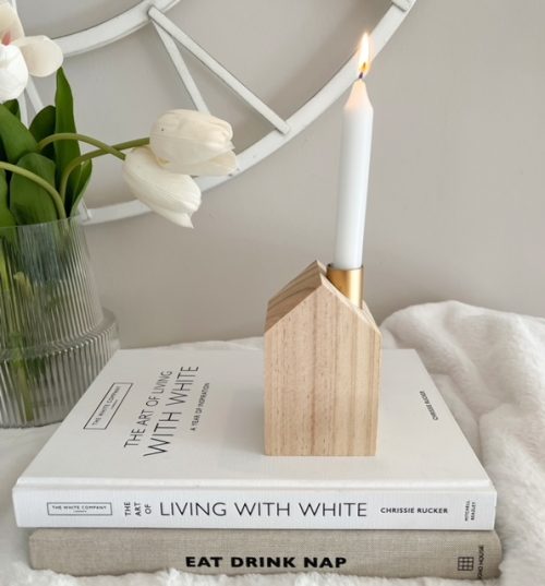 Wooden Scandi 'house' candle holder