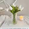 Textured glass vase with faux tulips
