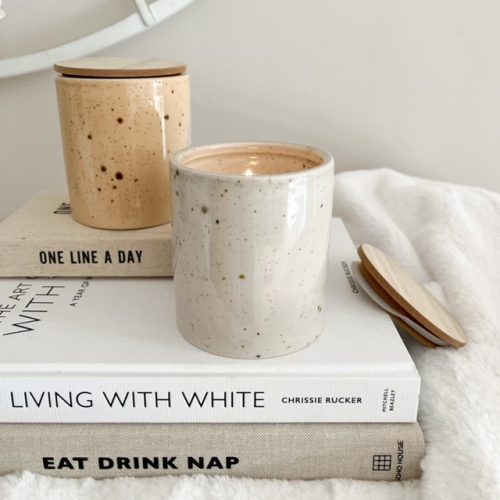 Large lidded candle jar - Linen & wool