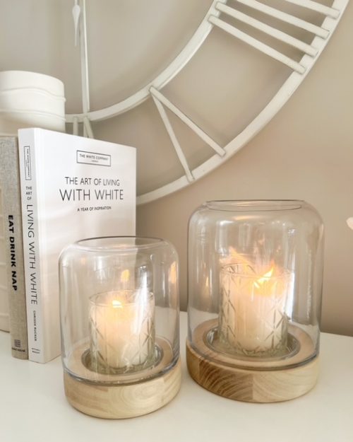 Quality glass and natural wood candle holder - Medium & Large