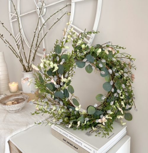 Faux pussy willow and eucalyptus wreath