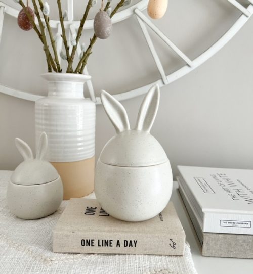 Lidded ceramic bunny jar