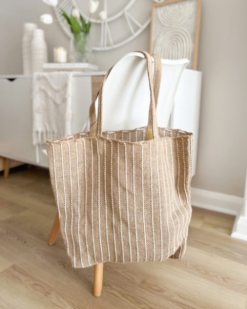 Large natural stripe bag with long handles
