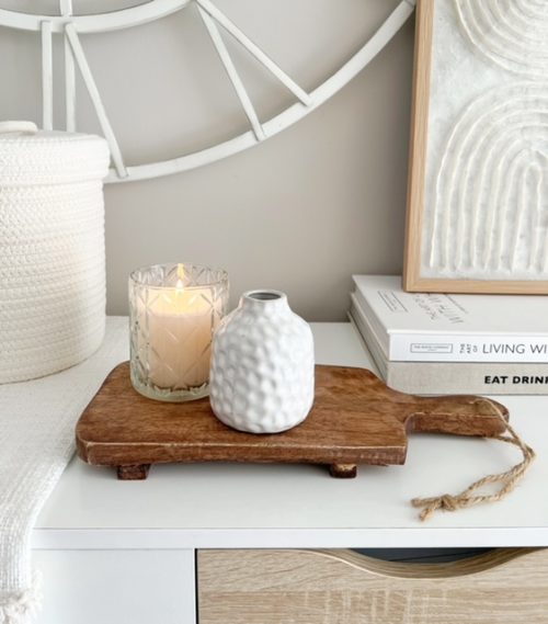 Mango wood board on feet with rope