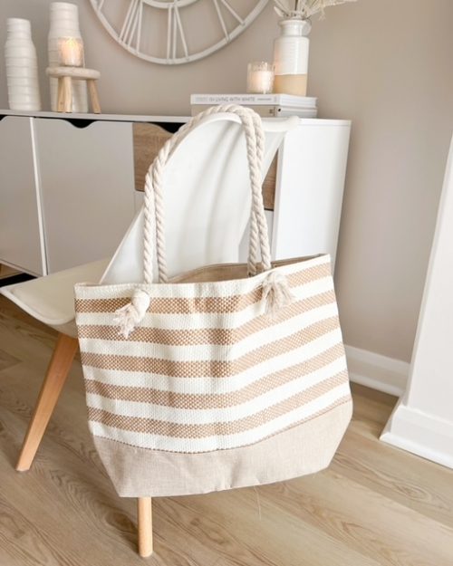 Rope handled stripe shopper bag
