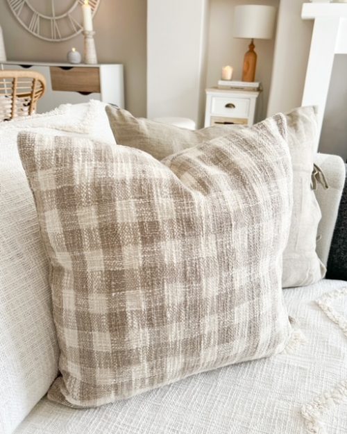 Natural soft tone gingham cushion