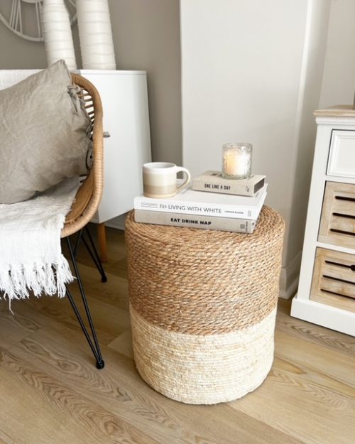 Two tone woven drum stool, side table - Image 3