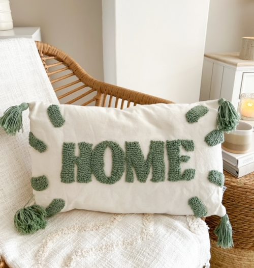 Loop embroidered 'Home' cushion