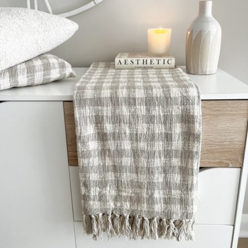 Natural soft tone gingham throw/blanket