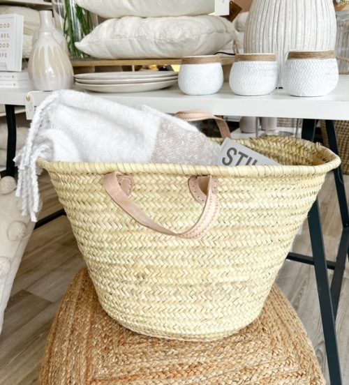 Large double handled hand woven basket