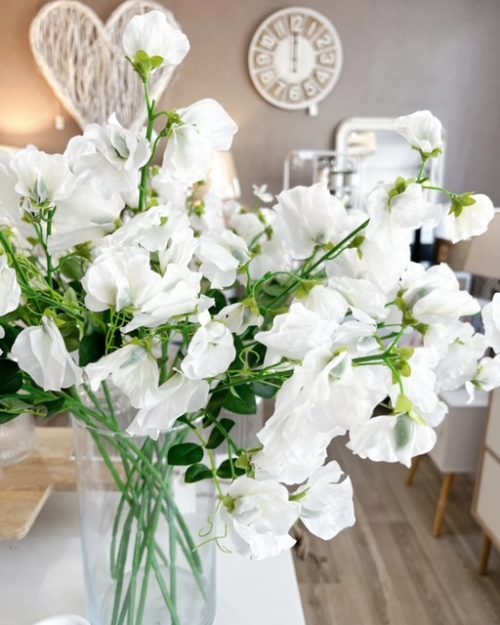 Long large stem of faux ivory sweetpeas - Image 2