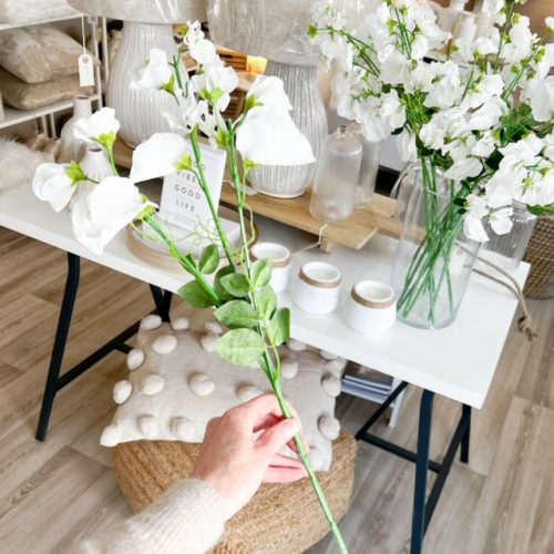 Long large stem of faux ivory sweetpeas - Image 3