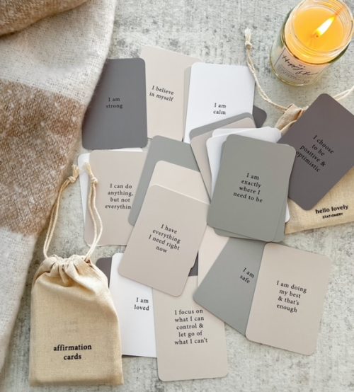 Beautiful affirmation pack of cards in linen bag