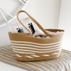 Jute natural and white striped basket bag