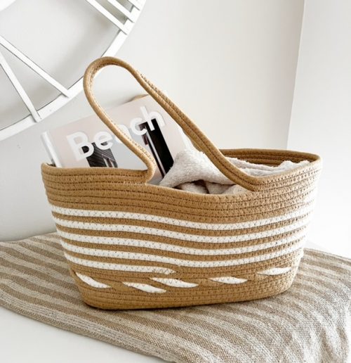 Jute natural and white striped basket bag