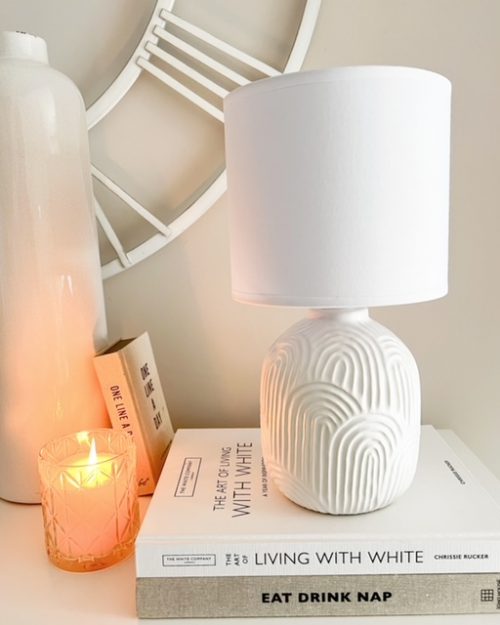 White Nordic arch style lamp and shade