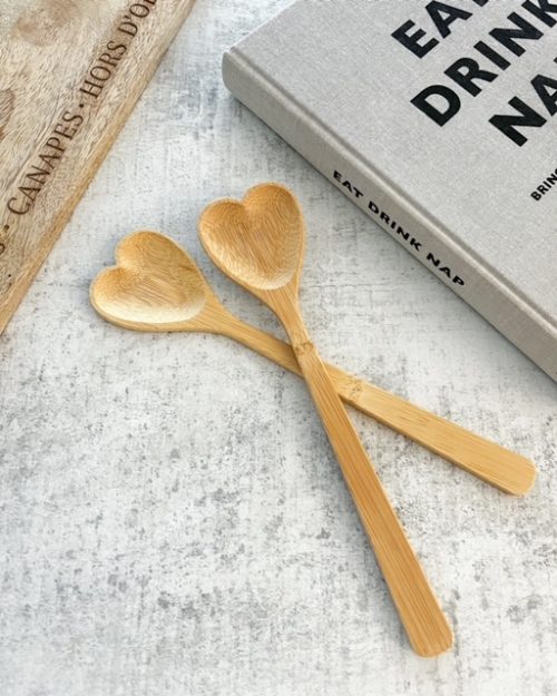 Pair bamboo heart serving spoons