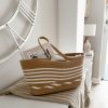 Jute natural and white striped basket bag - Image 4