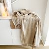Taupe woven stripe cotton throw
