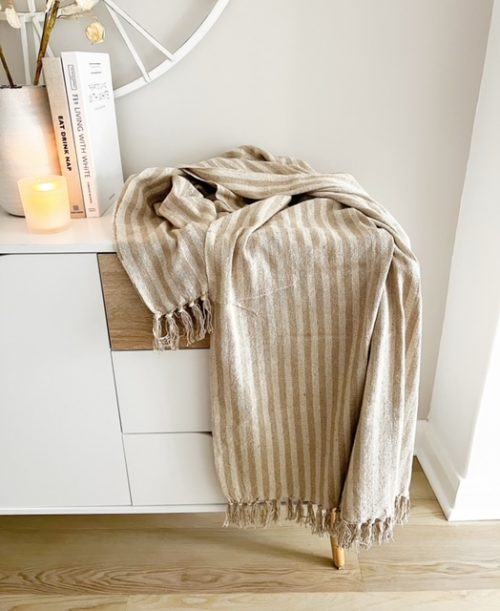 Taupe woven stripe cotton throw
