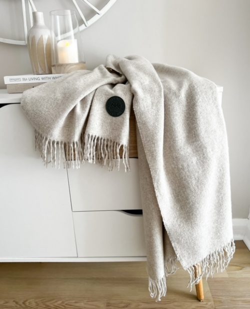 Softest 'cashmere' style natural throw with tassels