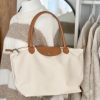 Classic tote bag with leather handles - Cream