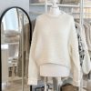 Chunky knit loose round neck boucle jumper - cream/off white